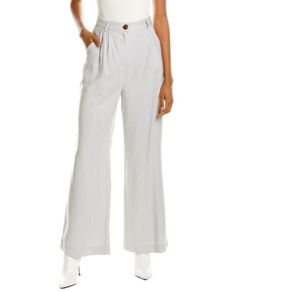 DANIELLE BERNSTEIN Pants - DANIELLE BERNSTEIN We Wore What Soft Gray Wide-Leg Pleated Trousers Pants Mist